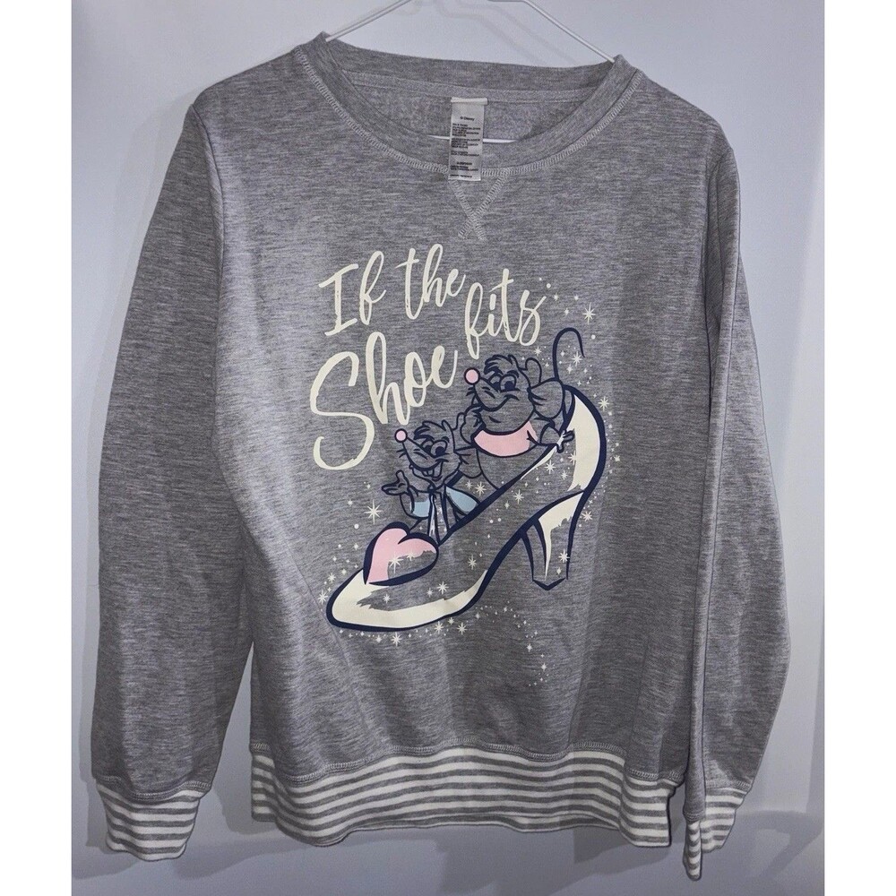 Disney Women’s Cinderella Gray Graphic Knit Pajama Top Long Sleeve Crew Neck L